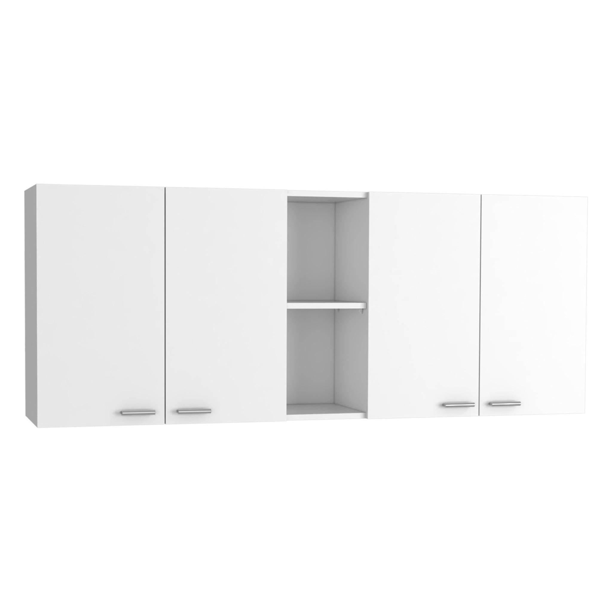 59" White Wood Wall Mounted Accent Cabinet With Four Doors - Kitchen & Dining