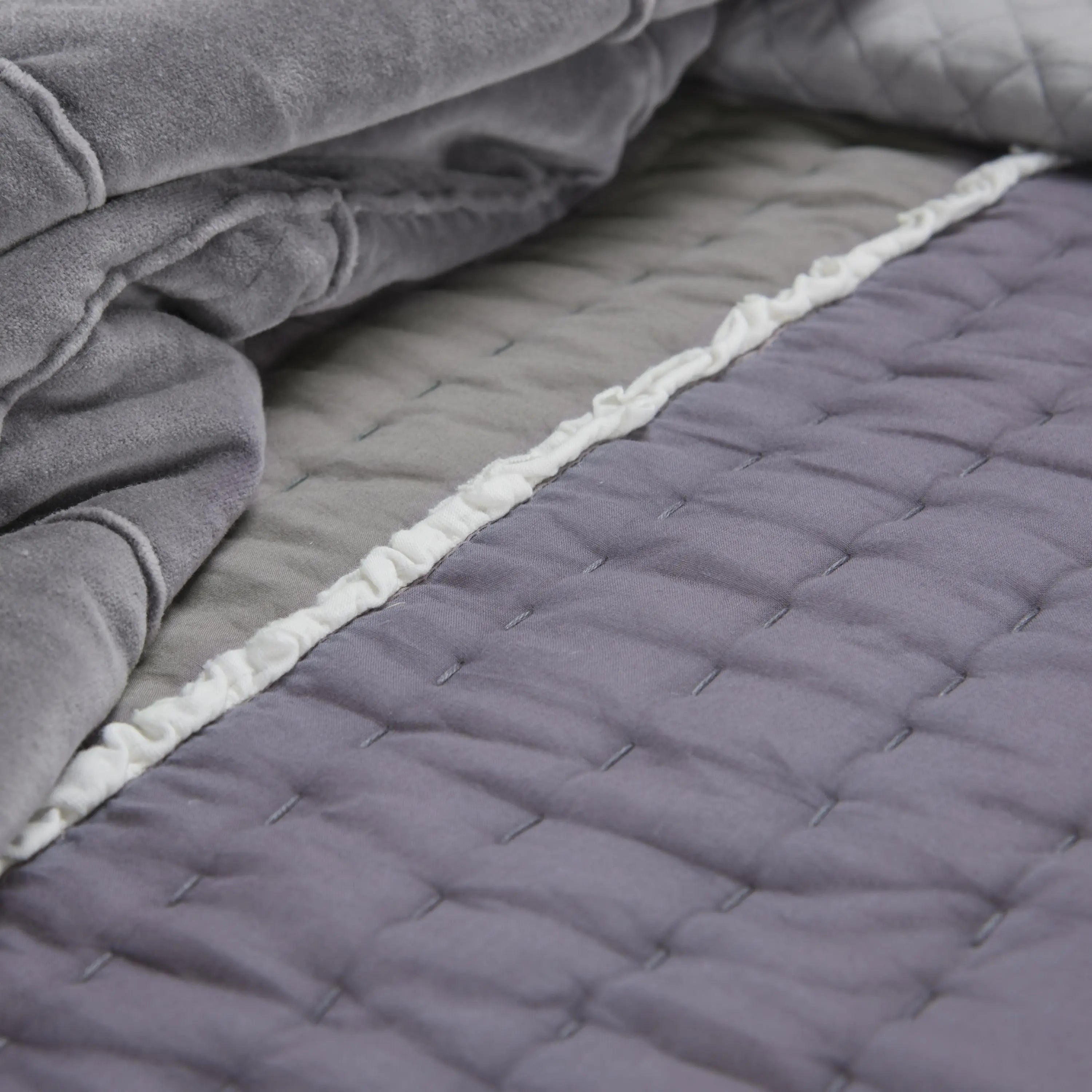 92" X 106" Cream Gray And Pale Purple Striped Cotton Quilt Homeroots Bed & Bath