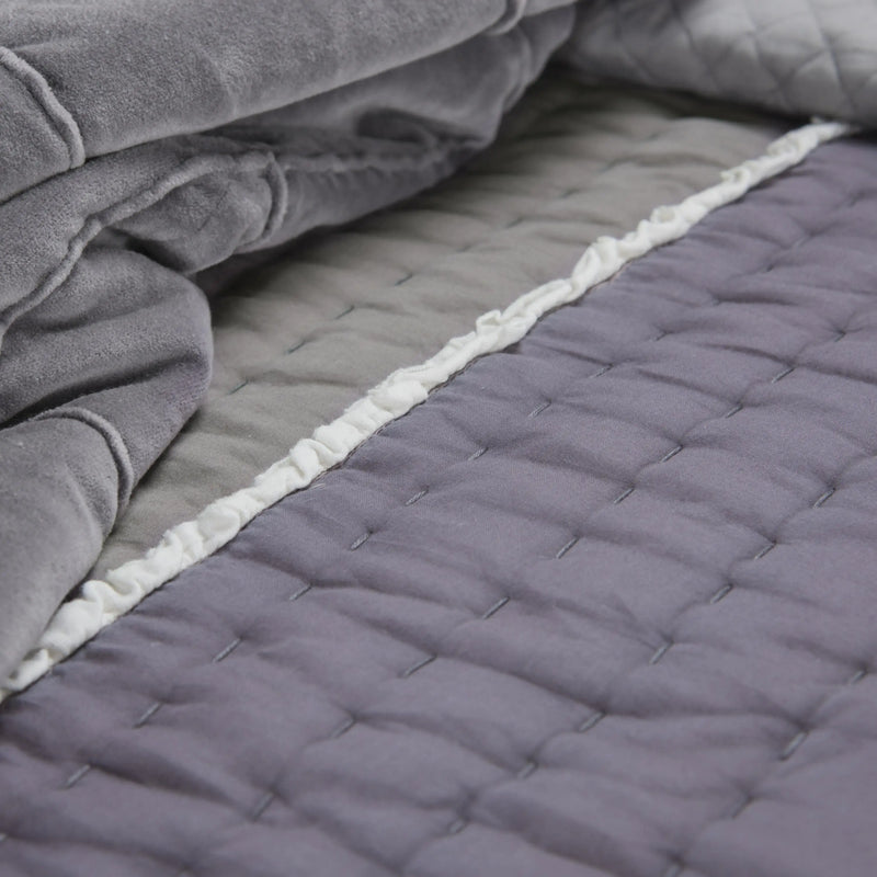 92" X 106" Cream Gray And Pale Purple Striped Cotton Quilt Homeroots Bed & Bath