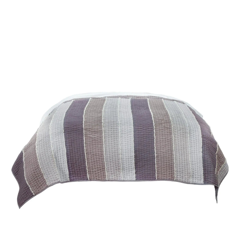 92" X 106" Cream Gray And Pale Purple Striped Cotton Quilt Homeroots Bed & Bath