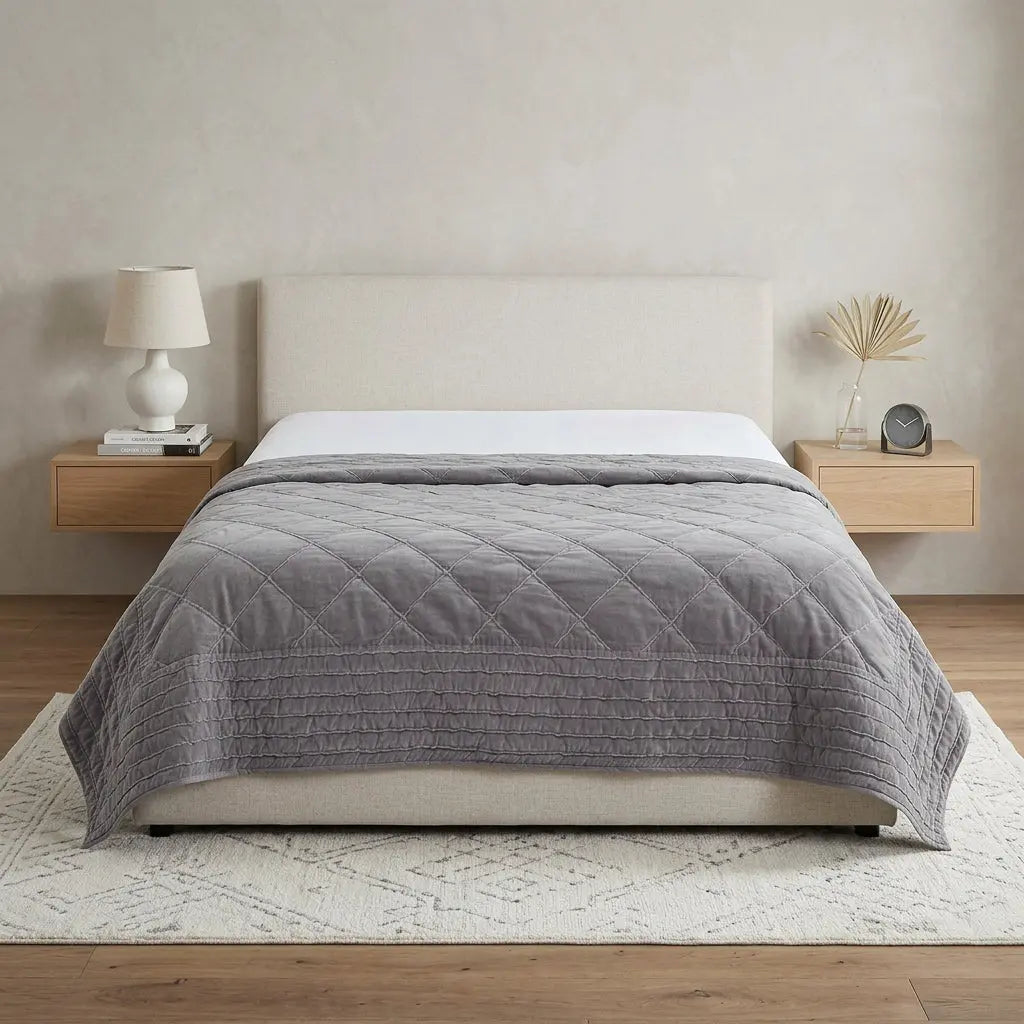 92" X 90" Gray Geometric Cotton Quilt Homeroots Bed & Bath