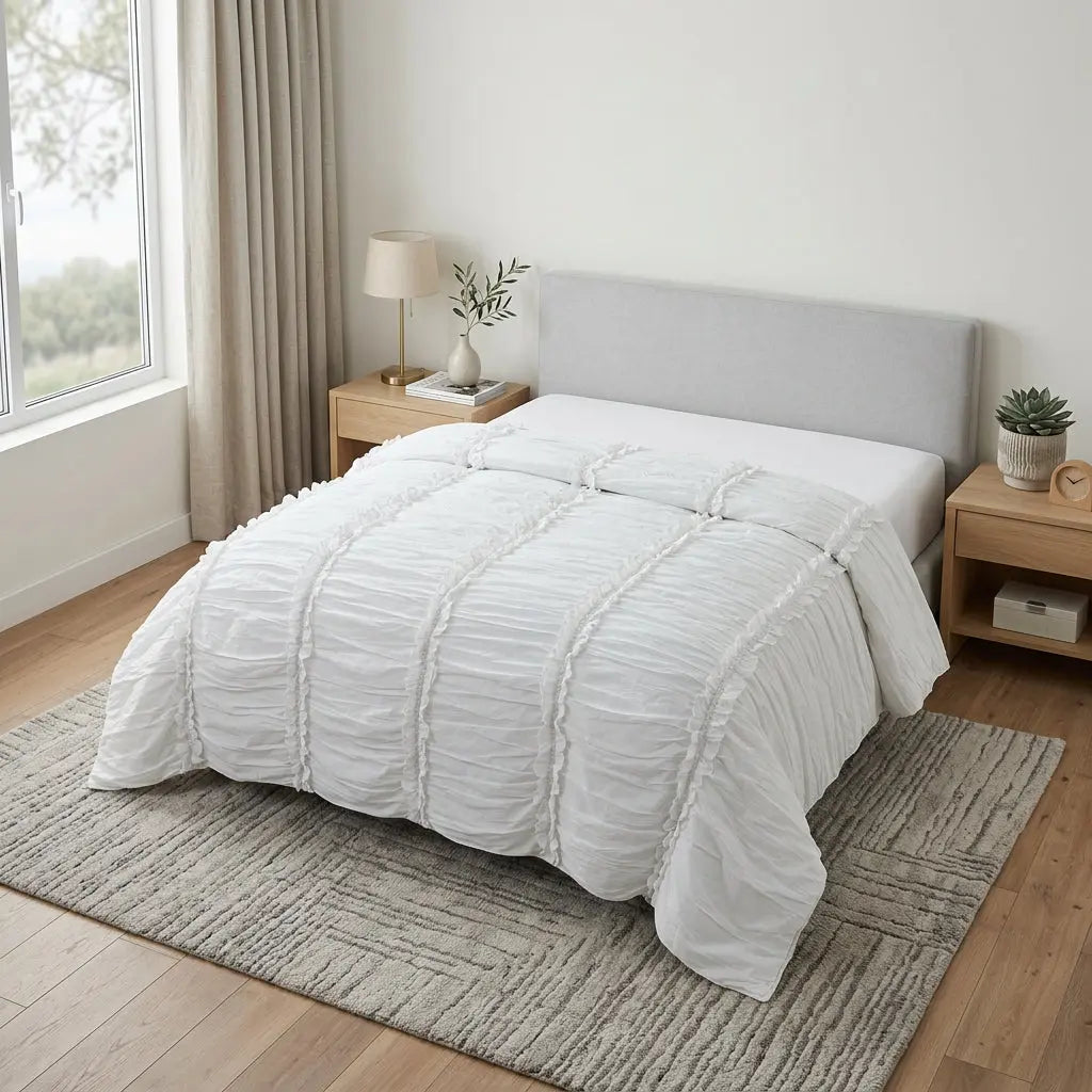 92" X 90" White Striped Cotton Quilt Homeroots Bed & Bath