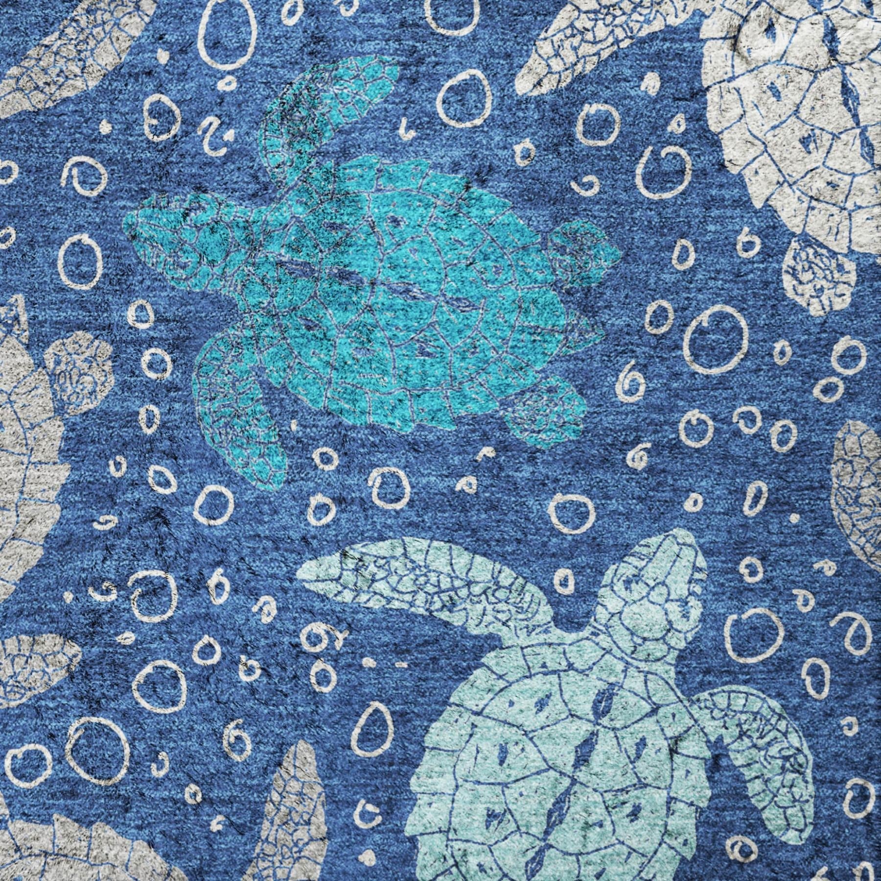 5' X 8' Blue And Teal Animal Print Shag Washable Area Rug With UV Protection - Home & Garden