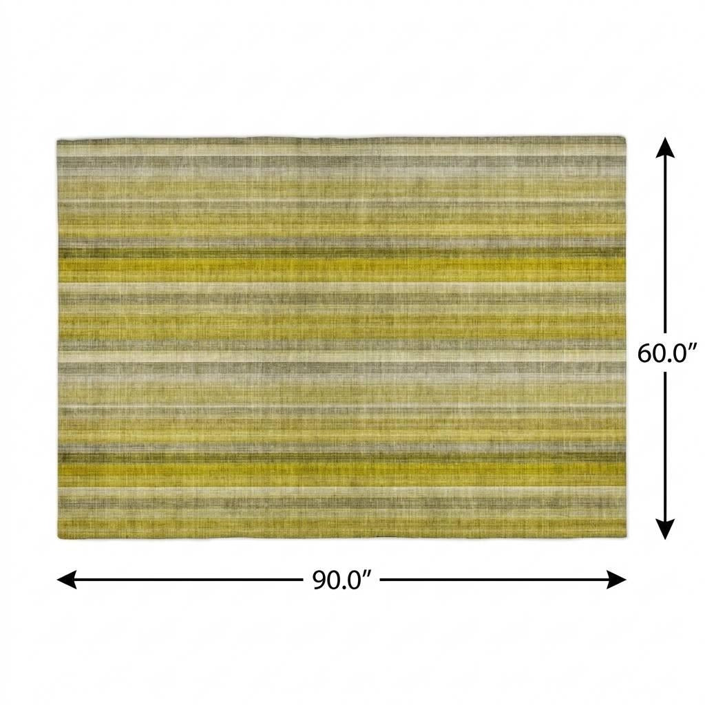 5' X 8' Gold And Gray Striped Shag Washable Area Rug With UV Protection - Home & Garden