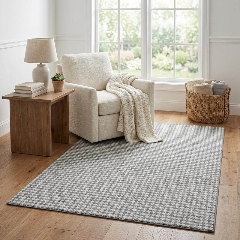 5' X 8' Gray And Light Gray Houndstooth Shag Washable Area Rug With UV Protection - Home & Garden