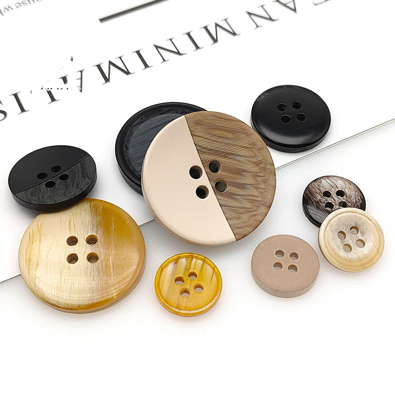 Four-Hole Mixed Flower Resin Button Wild Round Coat Button Suit Suit Wind Clothes Clothing Accessories Button