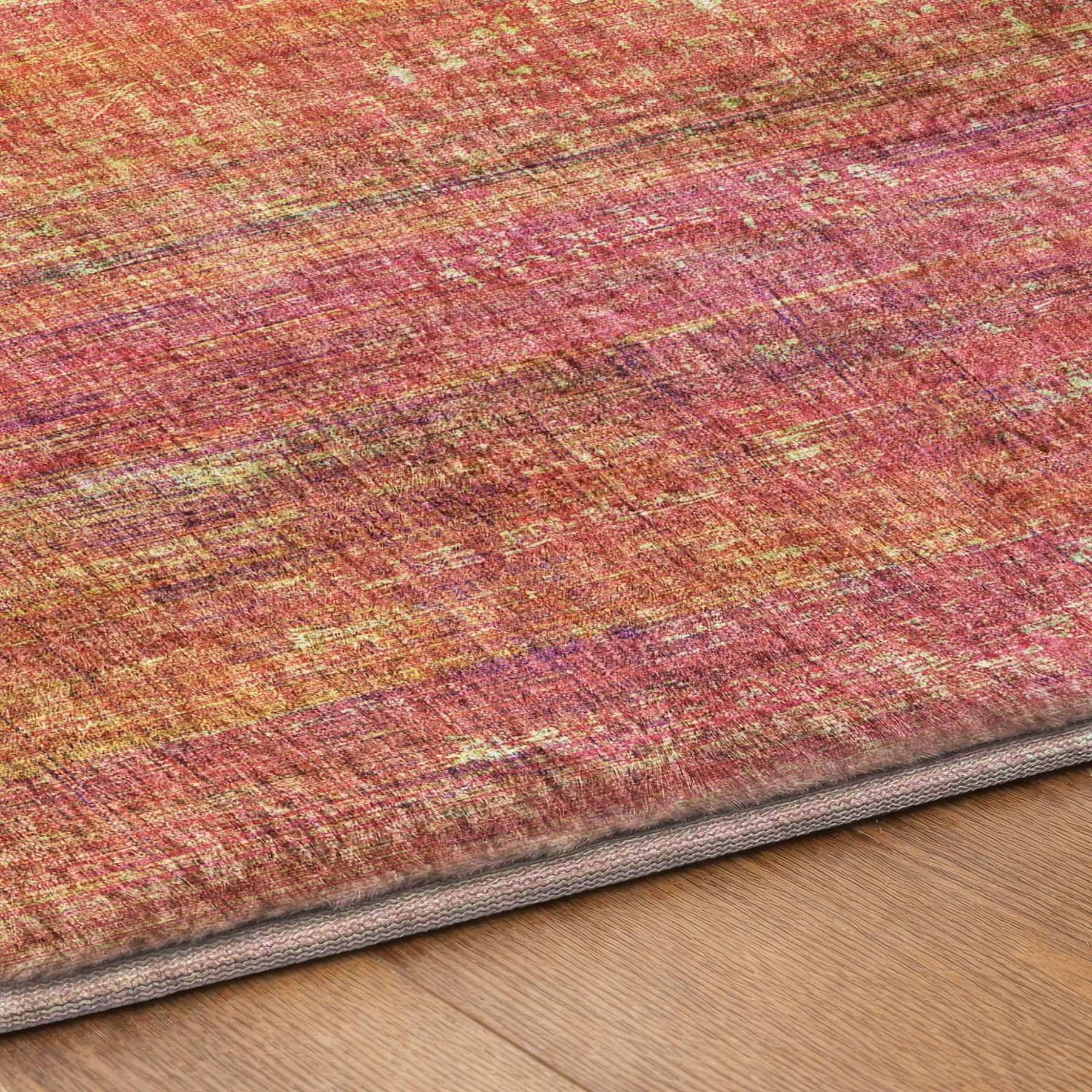 3' X 5' Red And Gold Striped Shag Washable Area Rug With UV Protection - Home & Garden