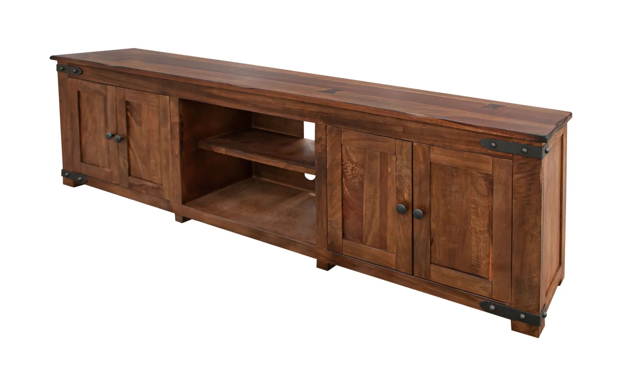 93" Brown Solid Wood Cabinet Enclosed Storage Distressed TV Stand Homeroots Living Room