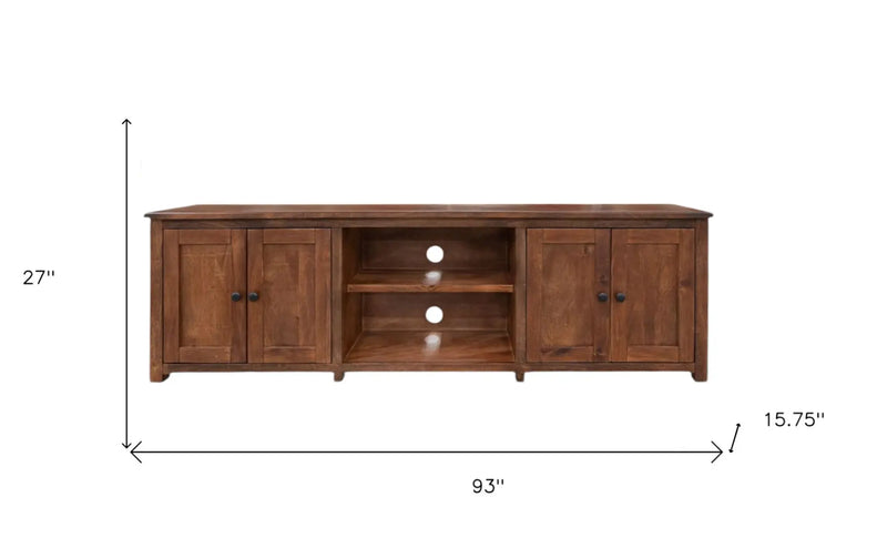 93" Brown Solid Wood Cabinet Enclosed Storage Distressed TV Stand Homeroots Living Room
