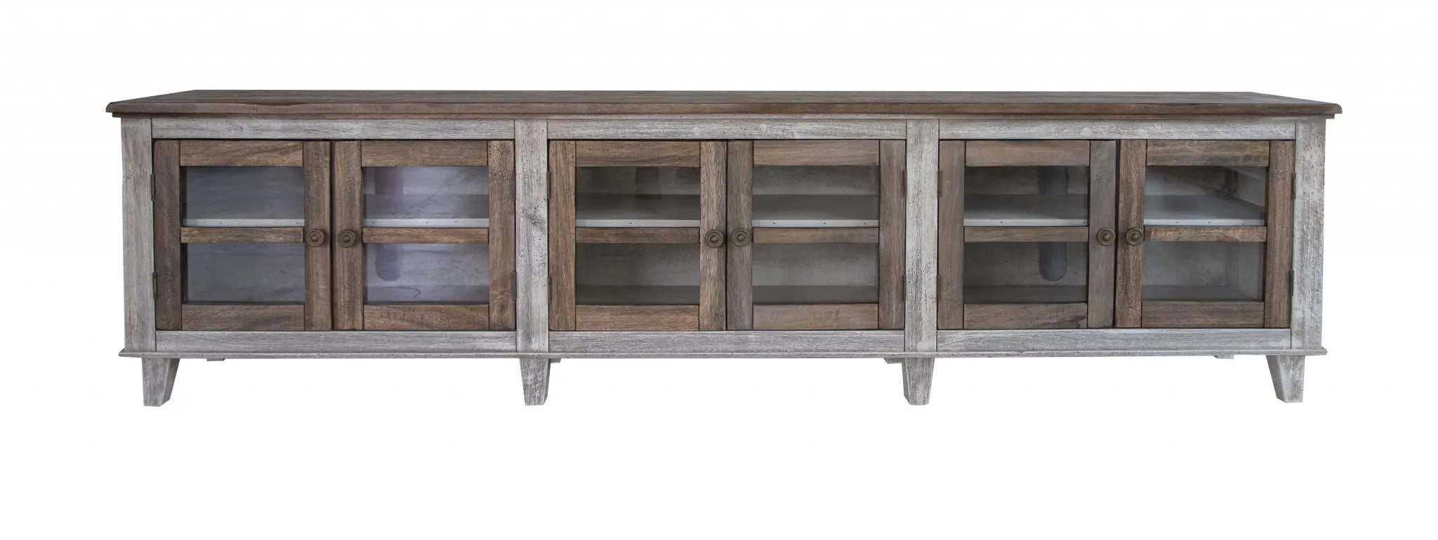 93" Gray and Ivory Solid Wood Cabinet Enclosed Storage Distressed TV Stand Homeroots Living Room