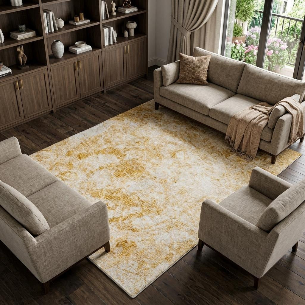 10' X 14' Beige And Ivory Abstract Shag Washable Area Rug With UV Protection - Home & Garden