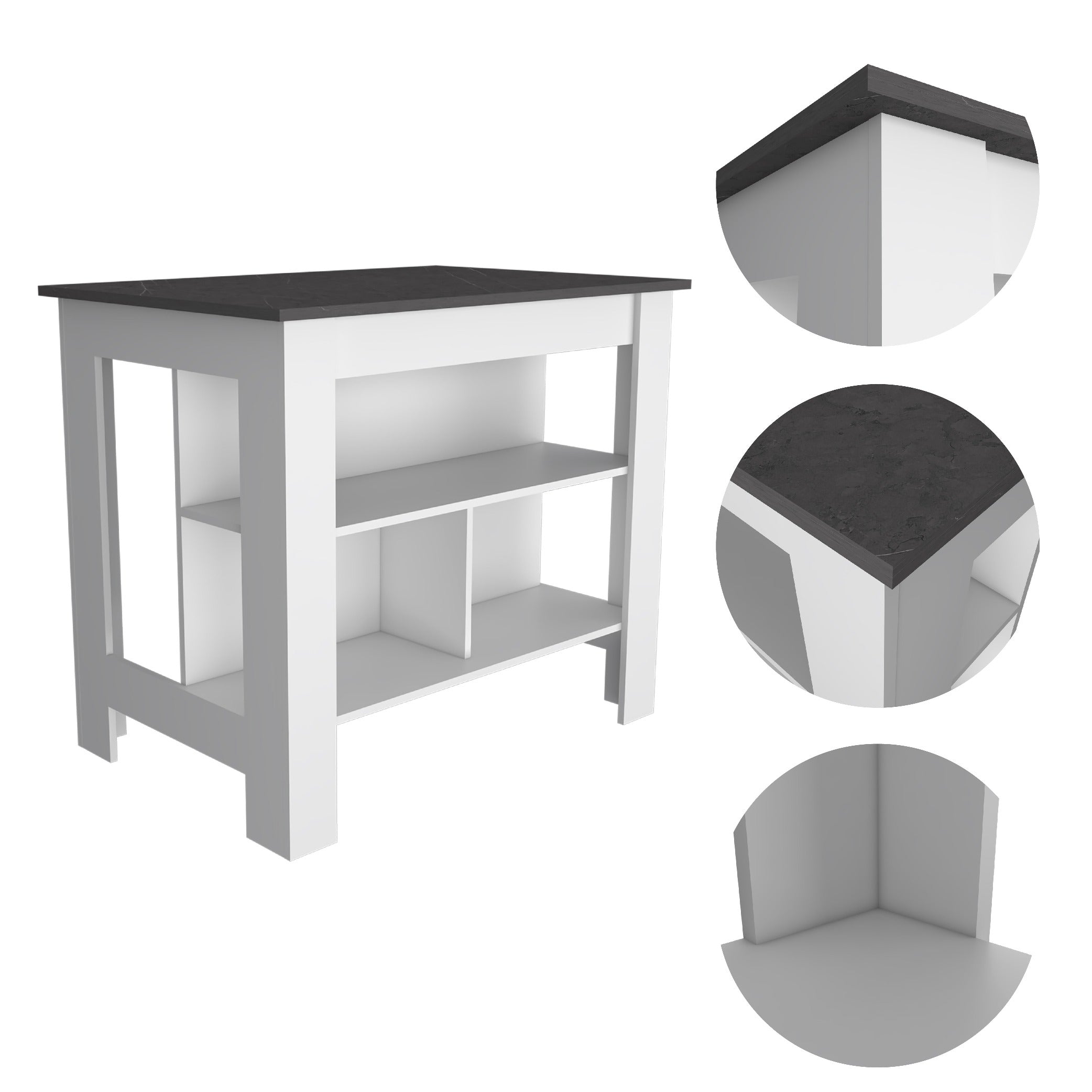 41" Black and White Wood Kitchen Island With Storage - Kitchen & Dining