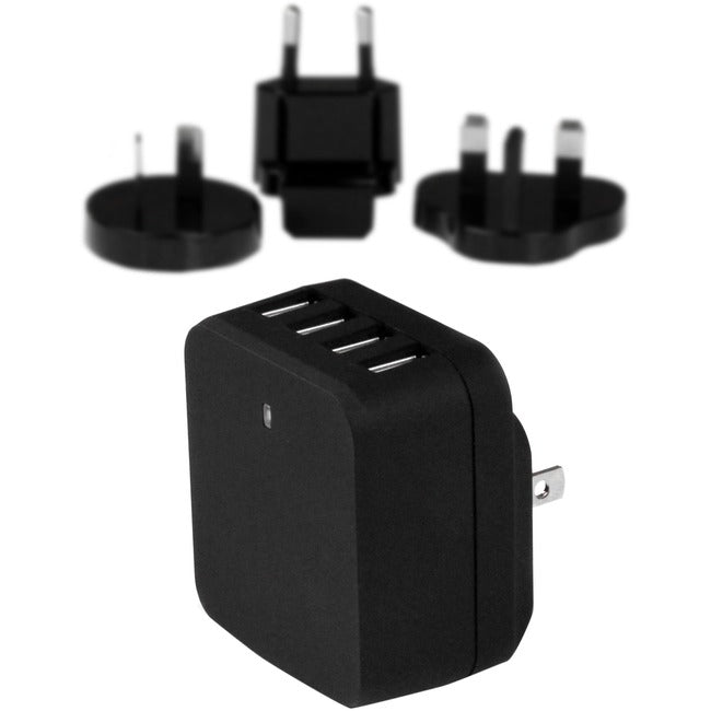StarTech.com Travel USB Wall Charger - 4 Port - Black - Universal Travel Adapter - International Power Adapter - USB Charger Default Title