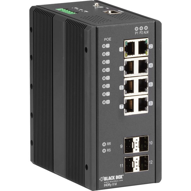 Black Box Industrial Managed Gigabit Ethernet PoE+ Switch - (8) RJ-45, (4) SFP Default Title