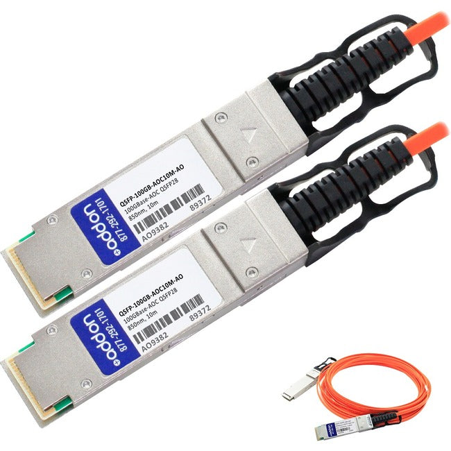 AddOn MSA and TAA Compliant 100GBase-AOC QSFP28 to QSFP28 Direct Attach Cable (850nm, MMF, 10m) - GreatEagleInc