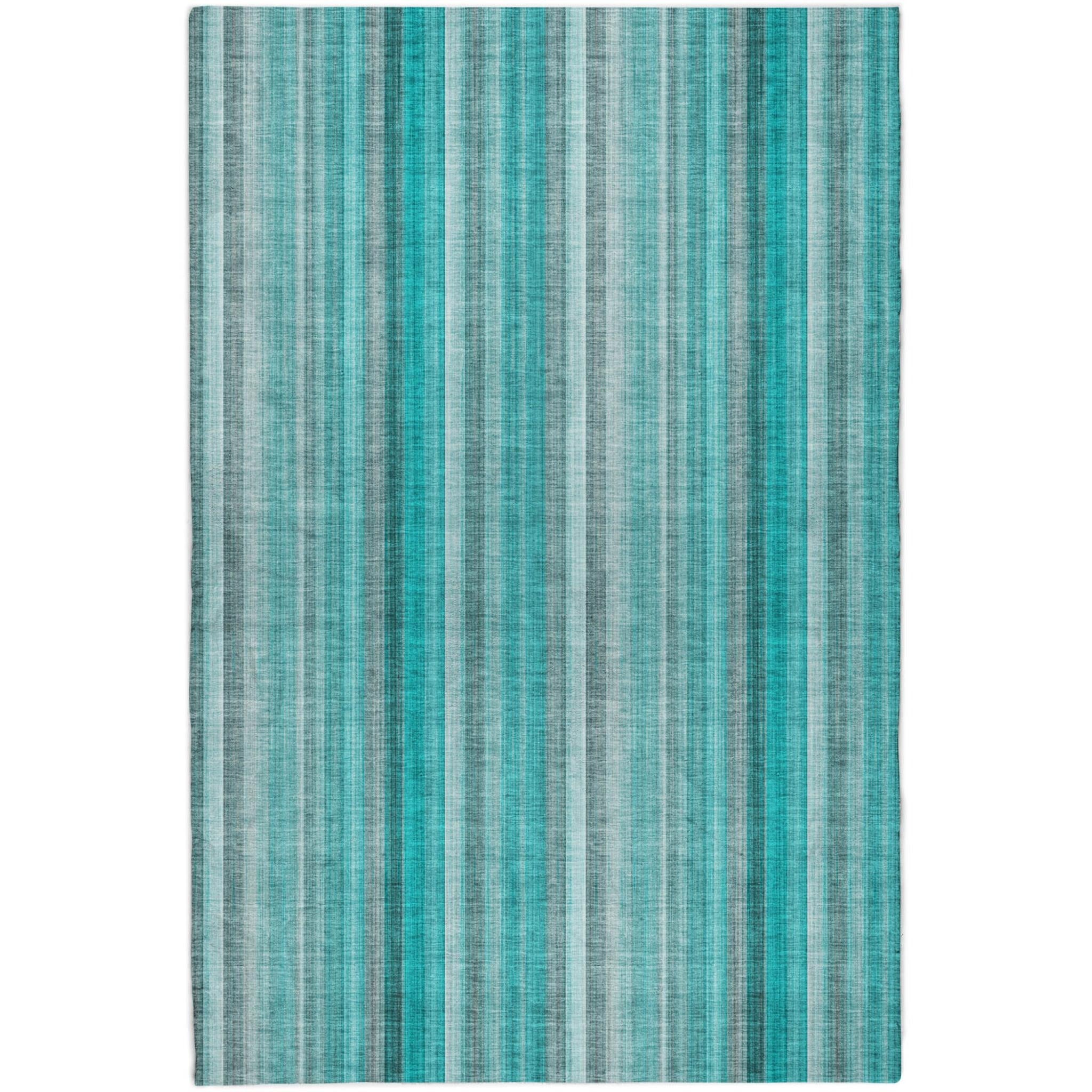10' X 14' Teal And Gray Striped Shag Washable Area Rug With UV Protection - Home & Garden