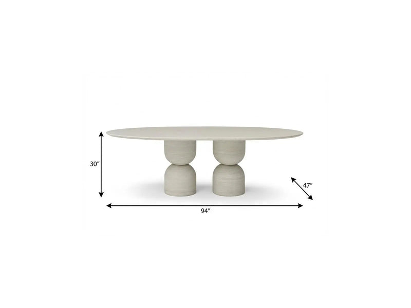 94" Beige Marble Double Pedestal Base Oval Dining Table Homeroots Kitchen & Dining
