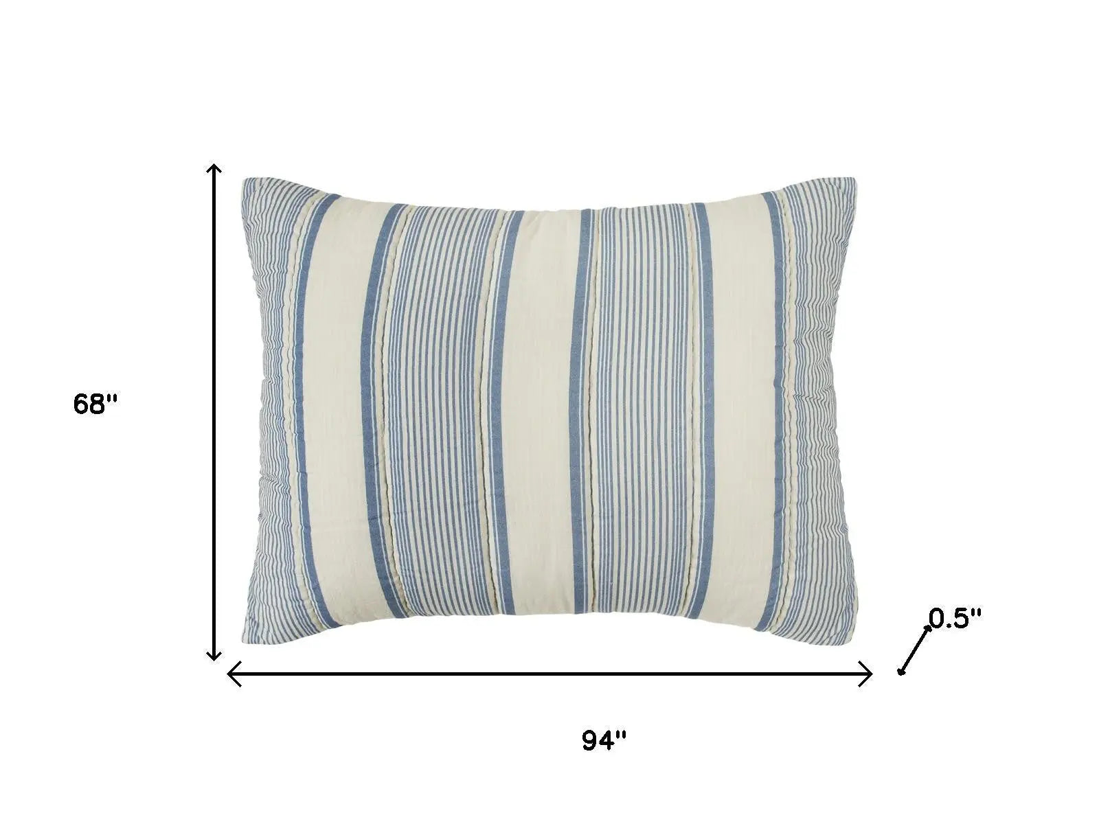 94" X 68" Indigo Striped Cotton Quilt Homeroots Bed & Bath