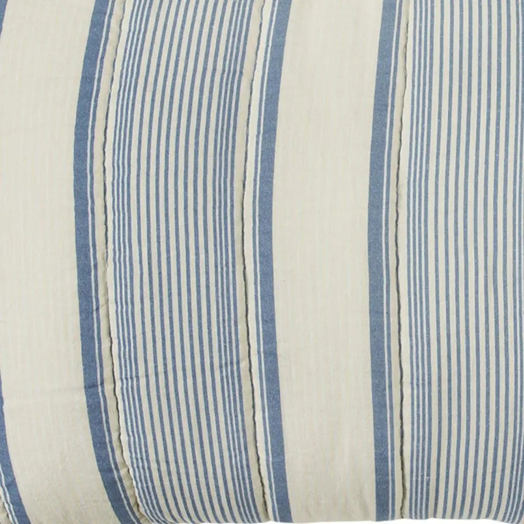 94" X 68" Indigo Striped Cotton Quilt Homeroots Bed & Bath
