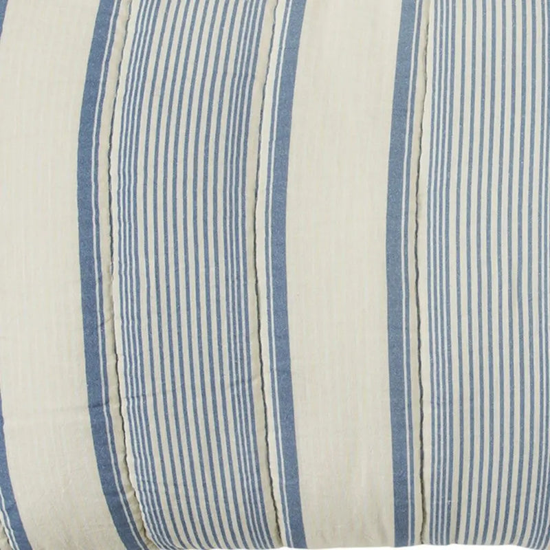 94" X 68" Indigo Striped Cotton Quilt Homeroots Bed & Bath
