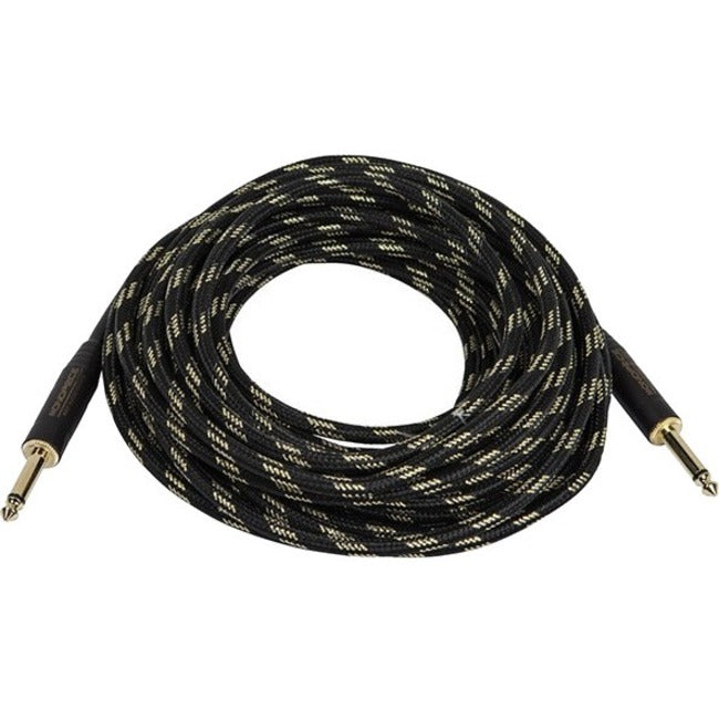 Monoprice 35ft. Cloth Series 1/4 inch T/S Male 20AWG Instrument Cable - Black & Gold - Computers & Electronics