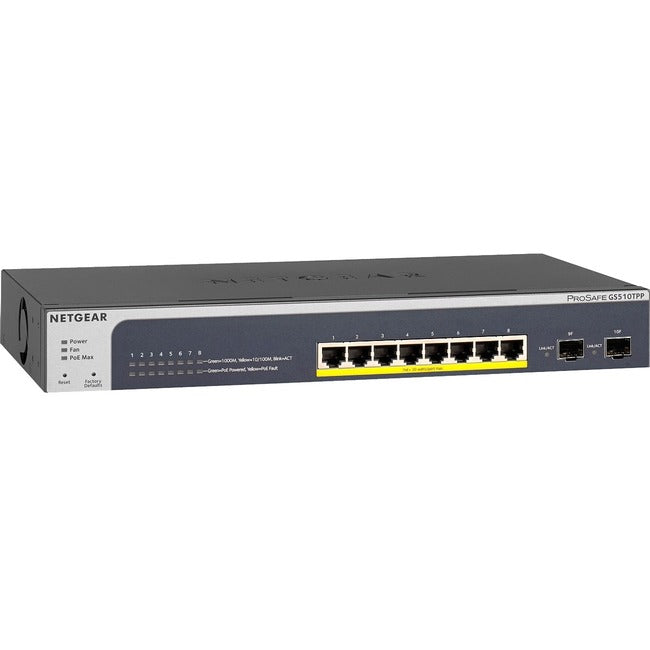 Netgear ProSAFE 8-Port PoE+ Gigabit Smart Managed Switch with 2 SFP Ports (GS510TPP) - GreatEagleInc