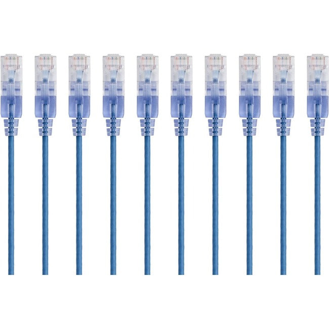 Monoprice 10-Pack, SlimRun Cat6A Ethernet Network Patch Cable, 10ft Blue - GreatEagleInc