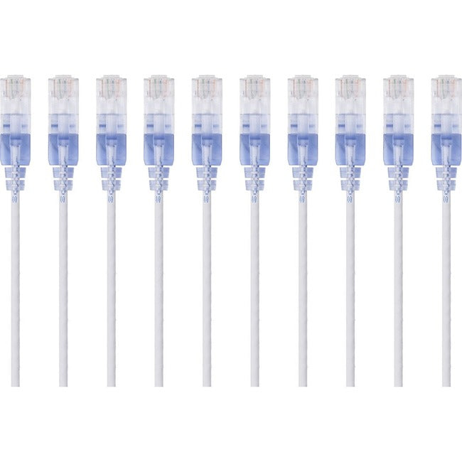 Monoprice 10-Pack, SlimRun Cat6A Ethernet Network Patch Cable, 14ft White - GreatEagleInc