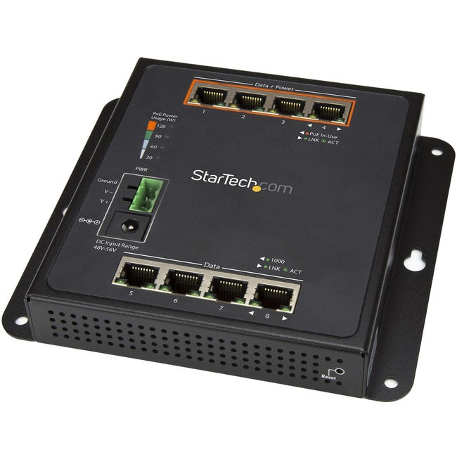 StarTech.com 8 Port POE Managed Ethernet Switch - 30W per PoE+ port - Industrial - Wall Mount - Managed Network Switch - GreatEagleInc