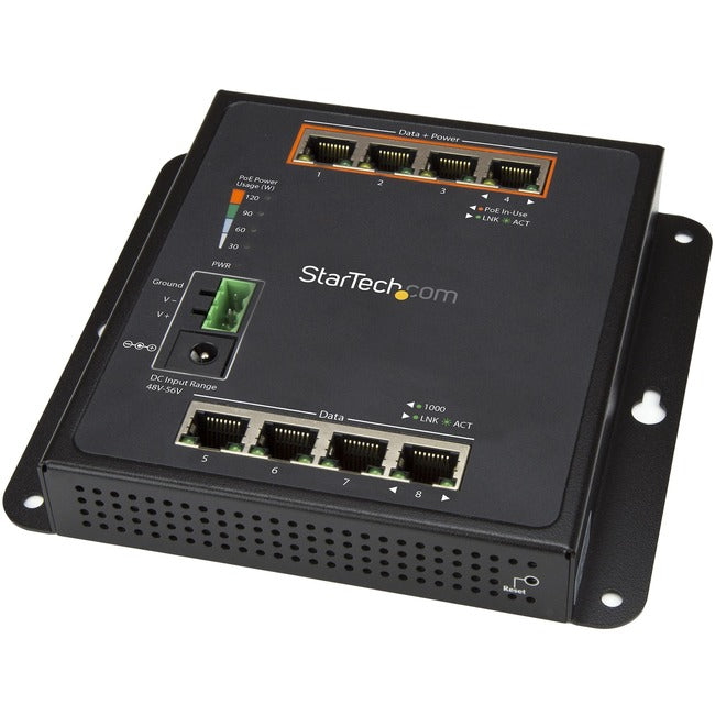 StarTech.com 8 Port POE Managed Ethernet Switch - 30W per PoE+ port - Industrial - Wall Mount - Managed Network Switch