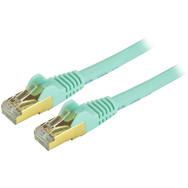 StarTech.com 12ft Aqua Cat6a Shielded Patch Cable - Cat6a Ethernet Cable - 12 ft Cat 6a STP Cable - Snagless RJ45 Ethernet Cord