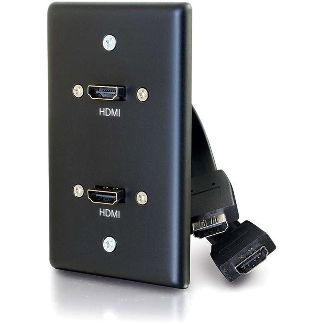 C2G Single Gang Wall Plate with Dual HDMI Pigtails Black Default Title