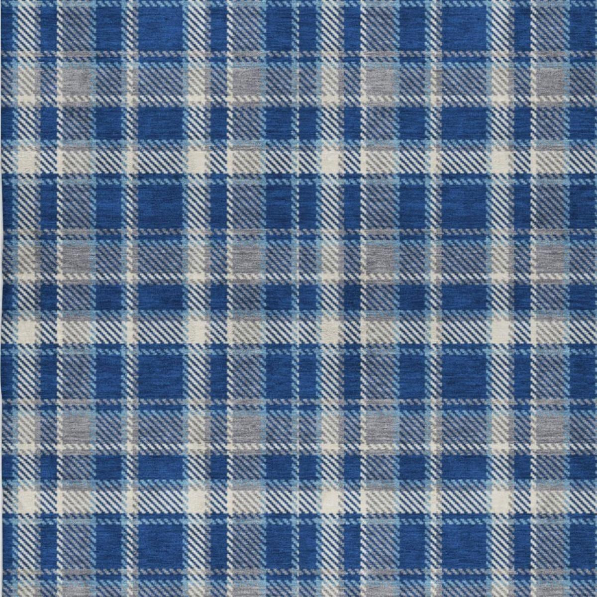 5' X 8' Navy Blue And Denim Blue Plaid Shag Washable Area Rug With UV Protection - Home & Garden