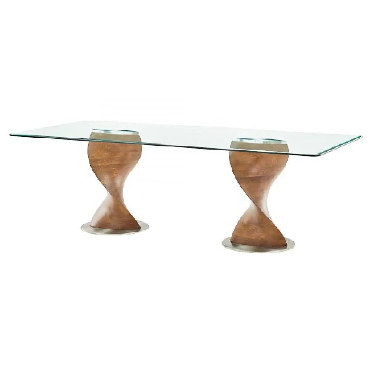 95" Clear And Brown Glass And Solid Wood Double Pedestal Base Dining Table Homeroots Kitchen & Dining