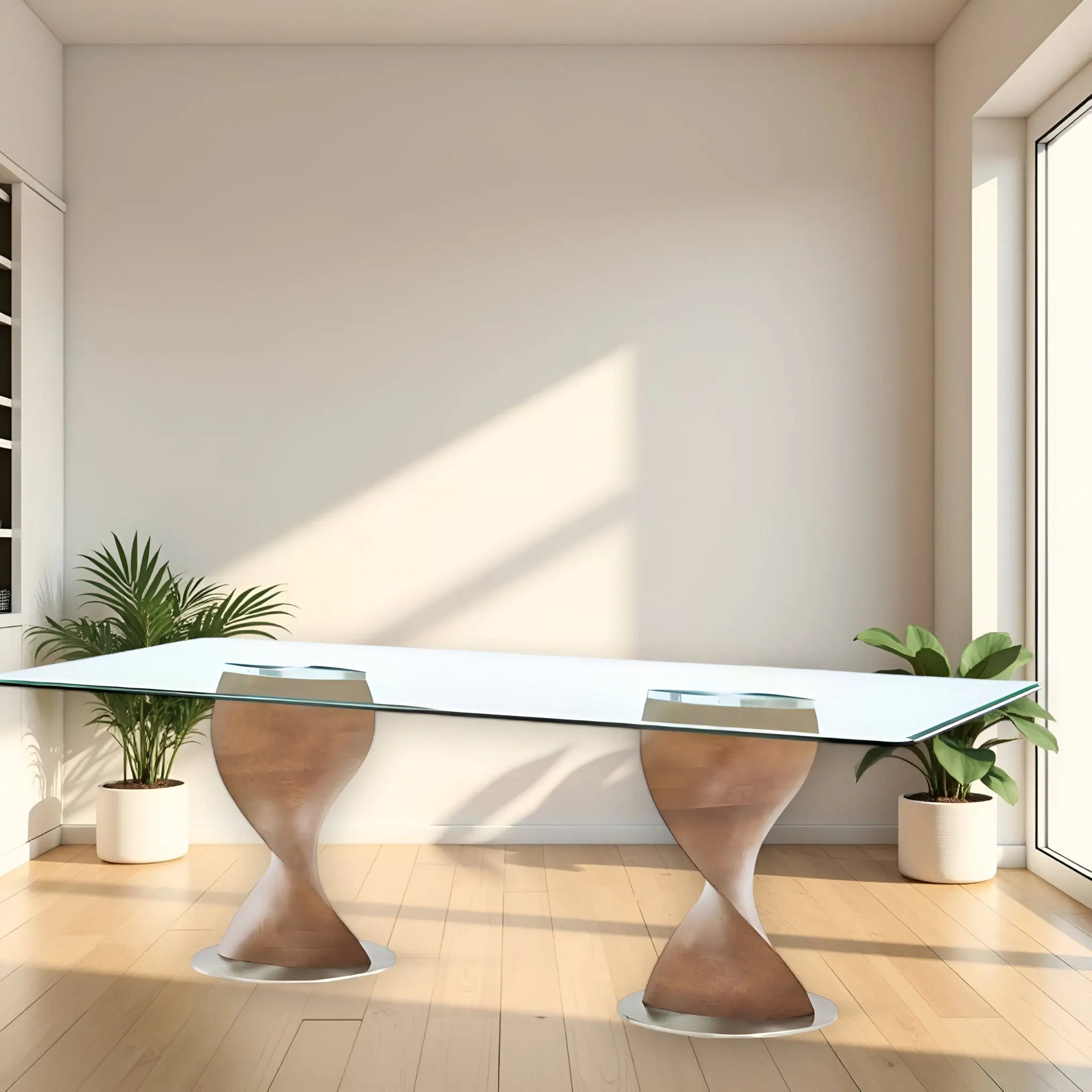 95" Clear And Brown Glass And Solid Wood Double Pedestal Base Dining Table Homeroots Kitchen & Dining