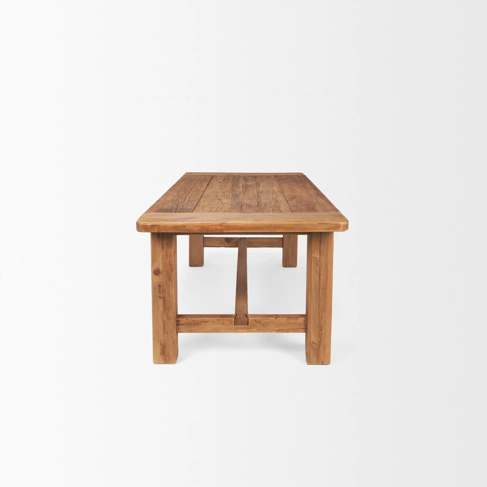 95" Natural Reclaimed Wood Trestle Base Dining Table Homeroots Kitchen & Dining