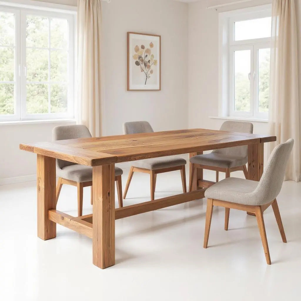 95" Natural Reclaimed Wood Trestle Base Dining Table Homeroots Kitchen & Dining
