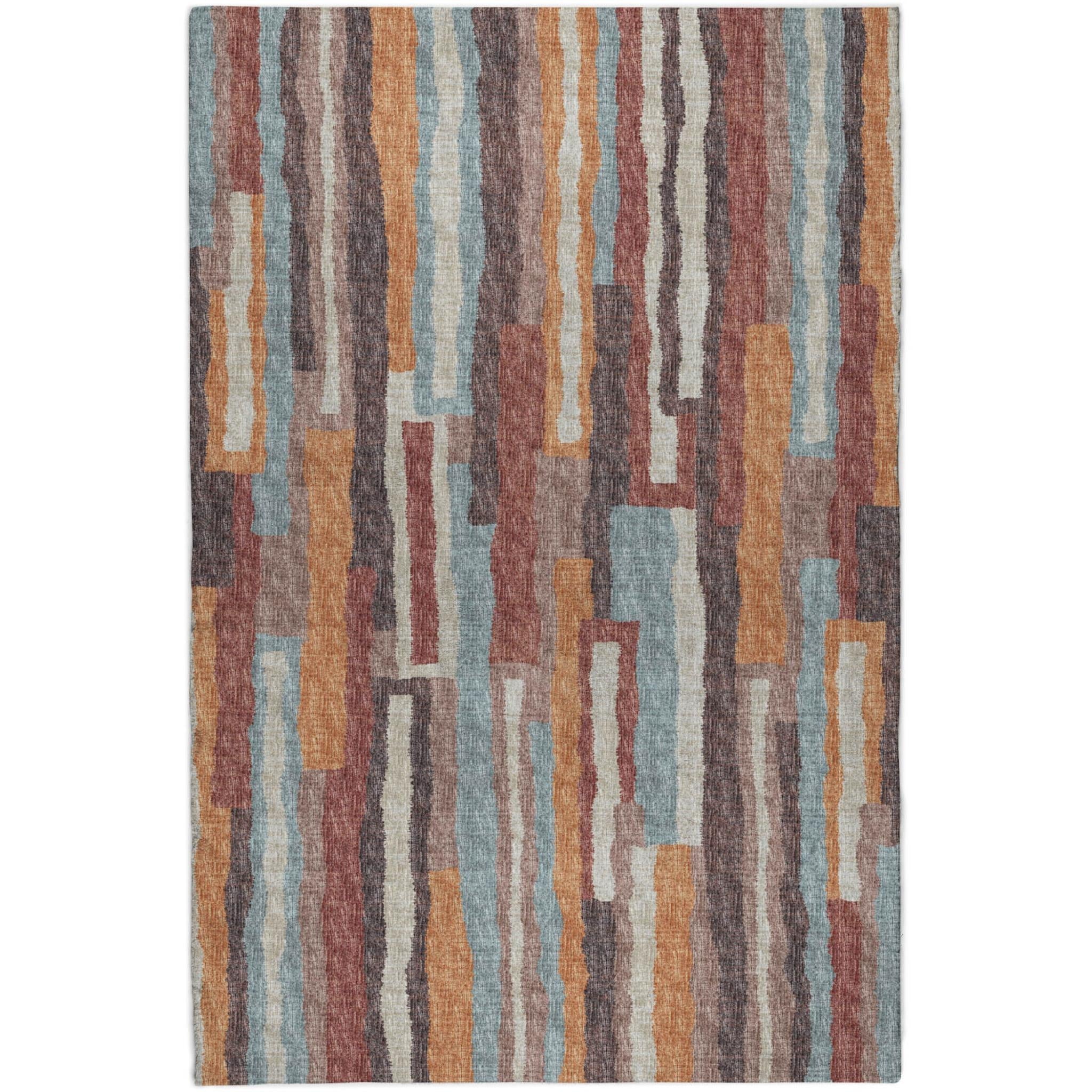 10' X 14' Orange And Burgundy Striped Shag Washable Area Rug With UV Protection - Home & Garden