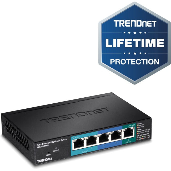 TRENDnet 5-Port PD-Powered Gigabit PoE EdgeSmart Switch, TPE-P521ES