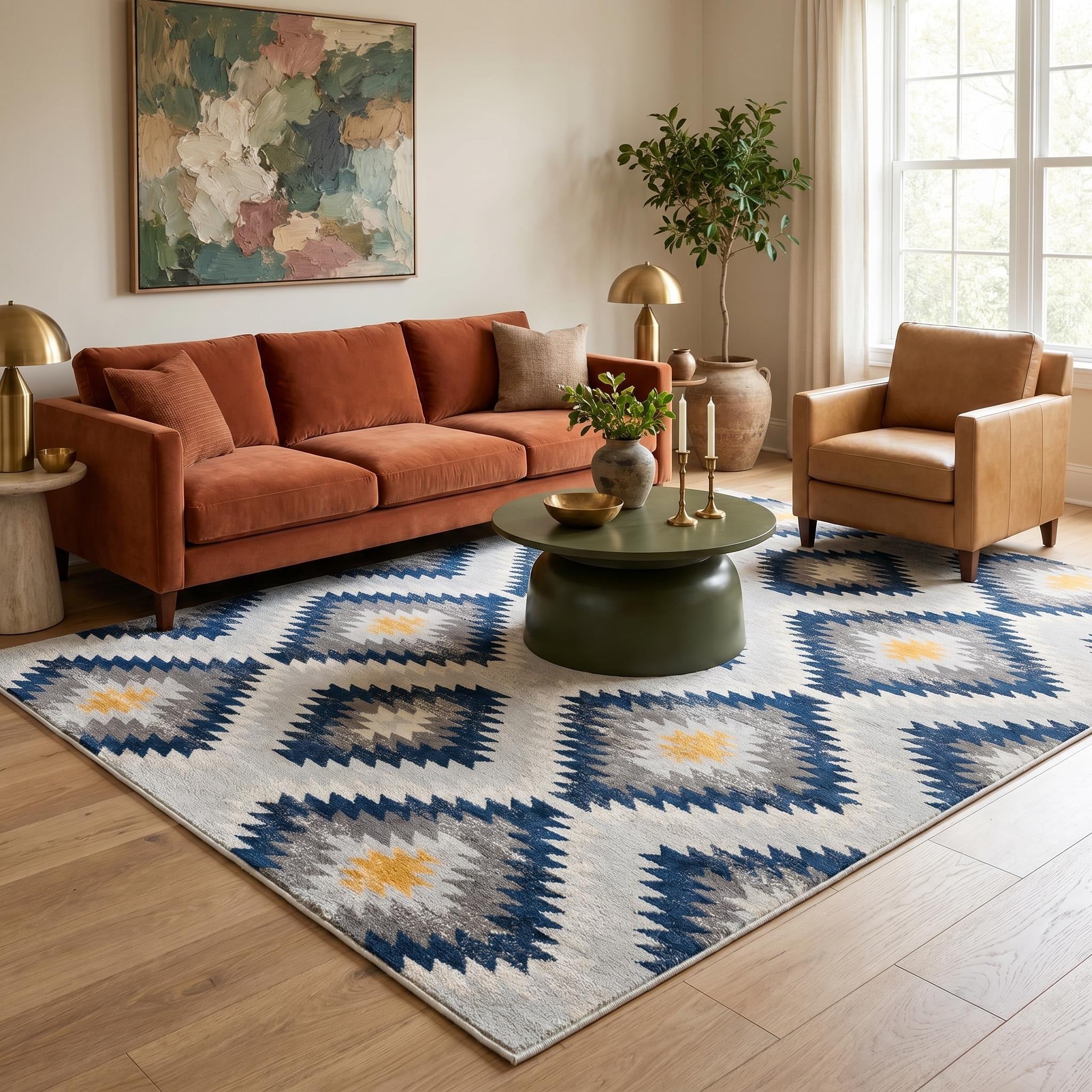 6' X 9' Blue Ikat Kilim Area Rug - Home & Garden