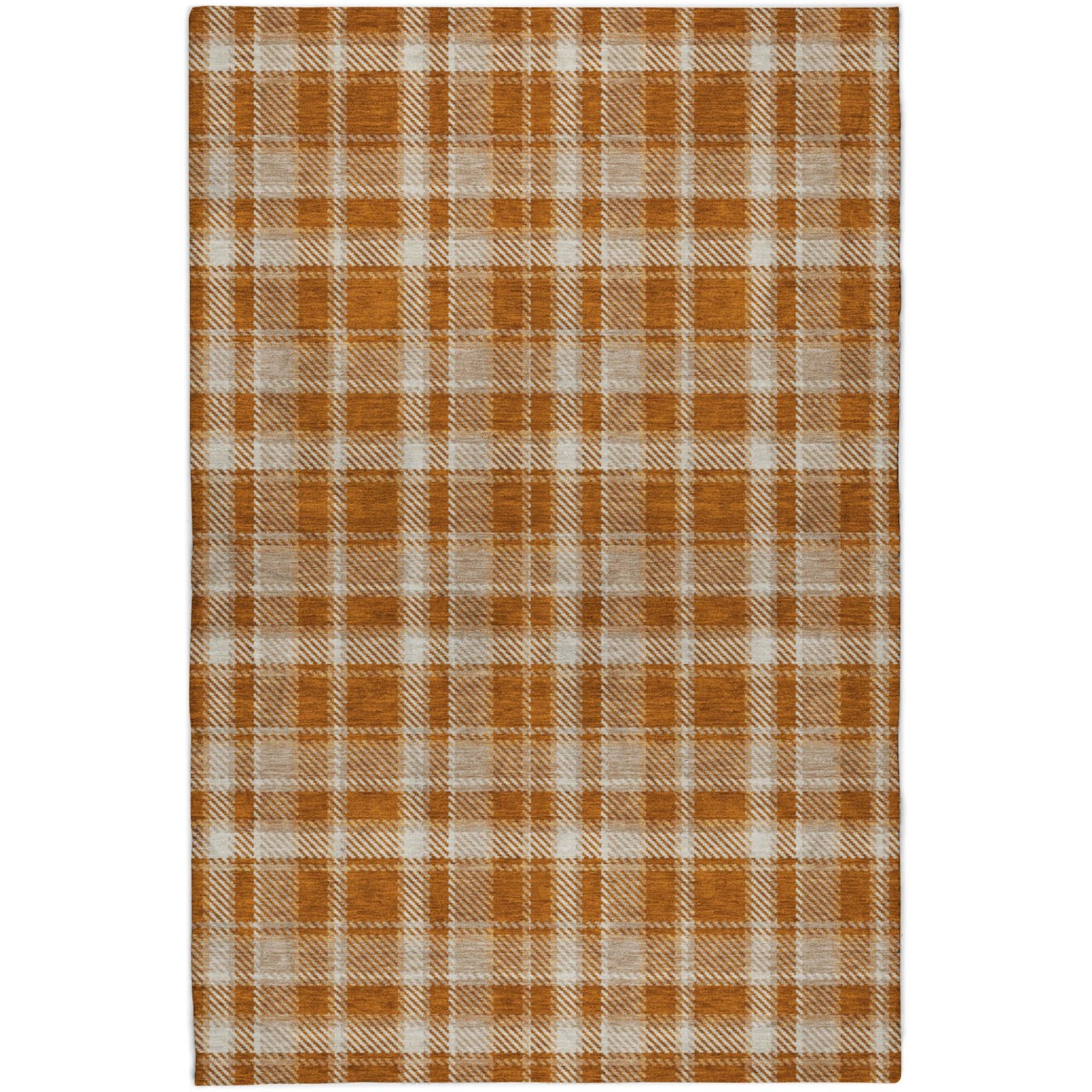 10' X 14' Orange And Taupe Plaid Shag Washable Area Rug With UV Protection - Home & Garden