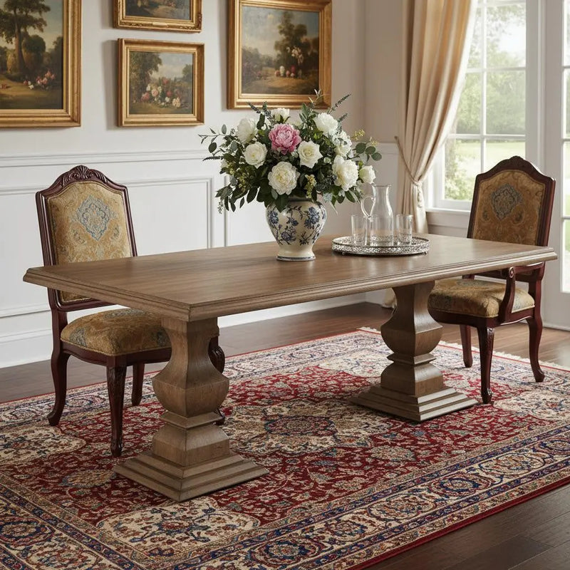 96" Brown Solid Wood Double Pedestal Base Dining Table Homeroots Kitchen & Dining