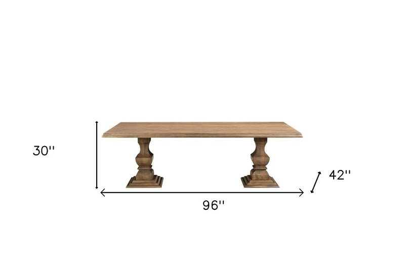 96" Brown Solid Wood Double Pedestal Base Dining Table Homeroots Kitchen & Dining