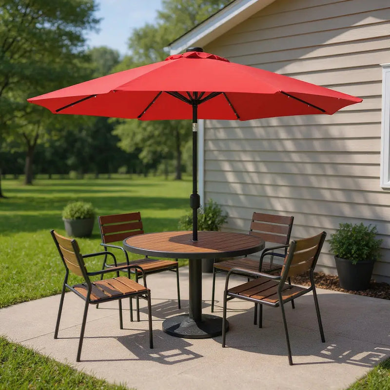96" Red Polyester Octagonal Tilt Lighted Market Patio Umbrella Homeroots Outdoor