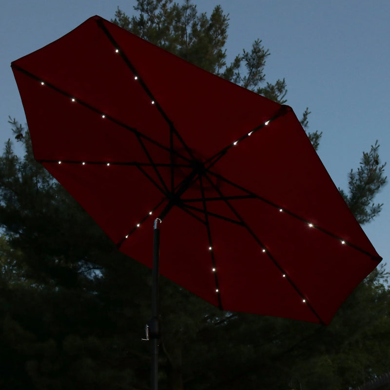 96" Red Polyester Octagonal Tilt Lighted Market Patio Umbrella Homeroots Outdoor