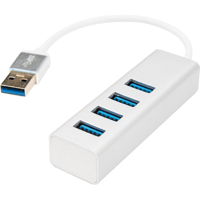 Rocstor Premium Portable 4 Port SuperSpeed Mini USB 3.0 Hub - Aluminum Silver - USB - External - 4 USB Ports Female - 4 USB 3.0 Ports - PC, Mac - 6 in Mini Hub with Built-in SuperSpeed Cable 5Gbps - GreatEagleInc