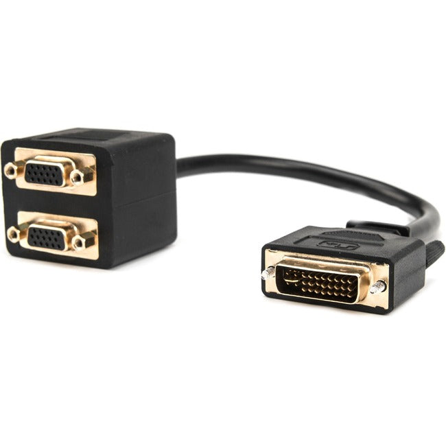 Rocstor Premium 1 ft DVI-I Analog to 2 x VGA Video Splitter Cable - M/F - DVI-I (Single-Link) Male Video - HD-15 Female VGA - 1ft - Black - DVI Cable to 2 x VGA Y Cable M/F - GreatEagleInc