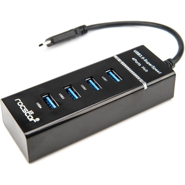 Rocstor Premium Slim Portable 4 Port Hub - USB-C to 4x USB-A Slim Hub - USB 3.0 Hub - Bus Powered - Black - USB C to USB Type-A Hub - USB Type C - External - USB-C 3.1 to 4 USB Type-A 3.0 Port(s) USB-A Default Title