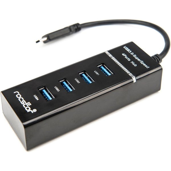 Rocstor Premium Slim Portable 4 Port Hub - USB-C to 4x USB-A Slim Hub - USB 3.0 Hub - Bus Powered - Black - USB C to USB Type-A Hub - USB Type C - External - USB-C 3.1 to 4 USB Type-A 3.0 Port(s) USB-A Default Title