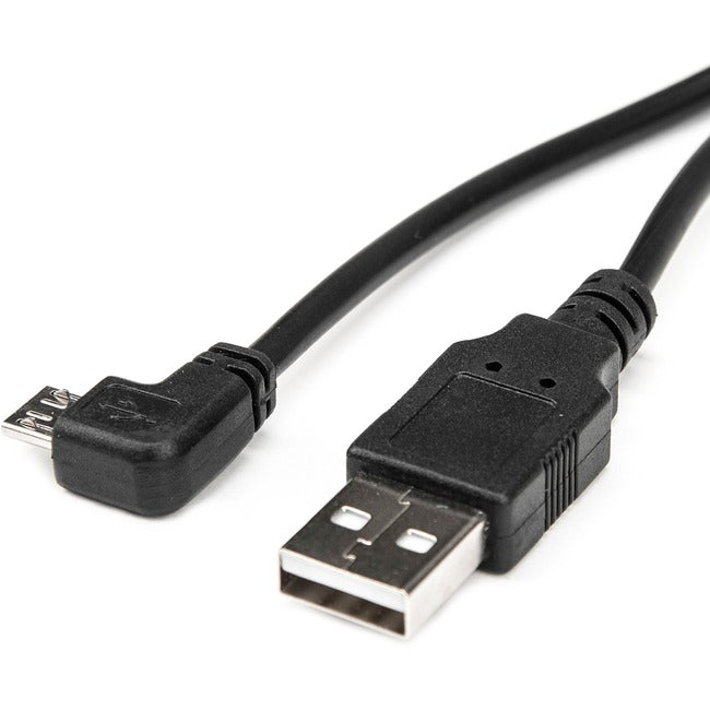 Rocstor Premium 1 ft Micro USB Cable - A to Right Angled Micro B - USB Type A Male - Micro USB Type B Male - 1ft - Black USB Cable - GreatEagleInc
